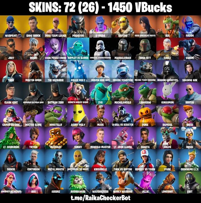 Fortnite Account ( PLAYSTATION / XBOX / PC / NINTENDO ) (EDDIE BROCK, REX, RAPTOR) (72 Skins)