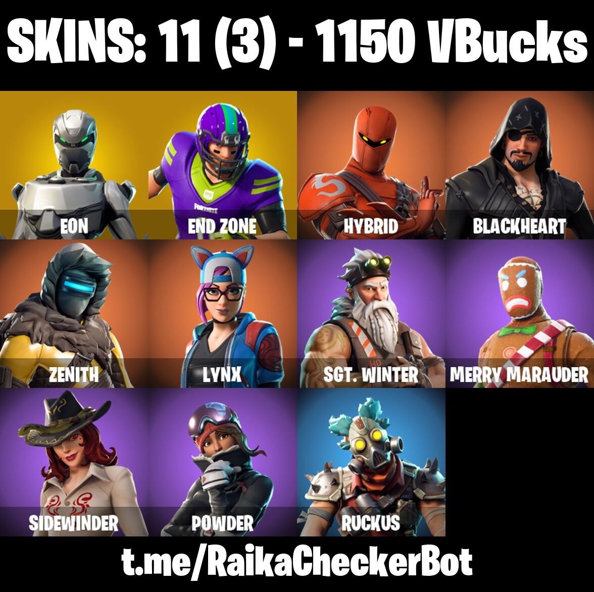 Fortnite Account ( PLAYSTATION / XBOX / PC / NINTENDO ) (EON, END ZONE, HYBRID) (11 Skins)