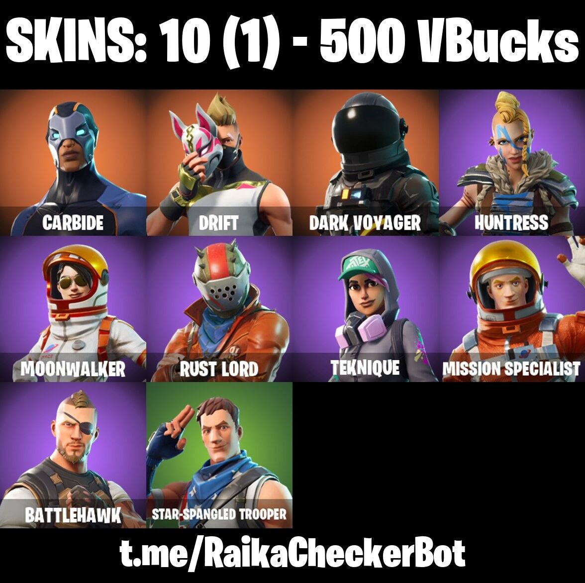 Fortnite Account ( PLAYSTATION / XBOX / PC / NINTENDO ) (Carbide, Drift, Dark Voyager) (10 Skins)