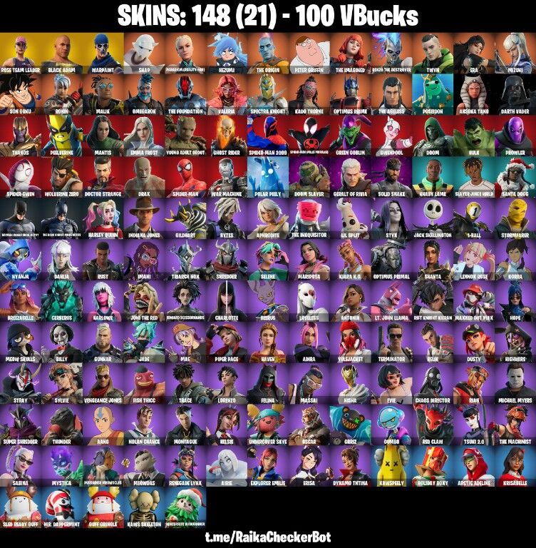 Fortnite Account ( PLAYSTATION / XBOX / PC / NINTENDO ) (BLACK ADAM, SPIDER-GWEN, PETTER GRIFFIN) (148 Skins)