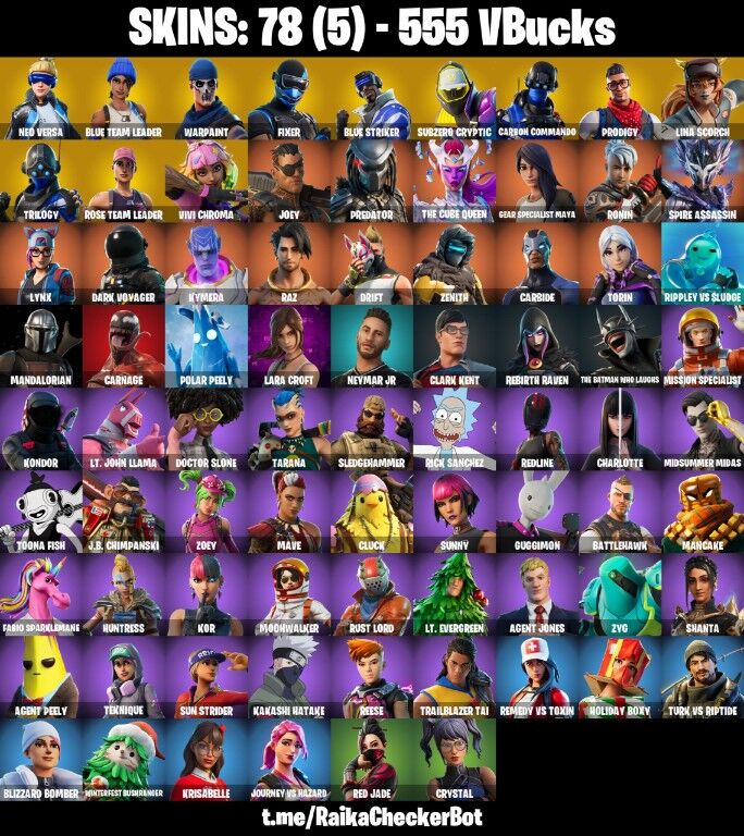 Fortnite Account ( PLAYSTATION / XBOX / PC / NINTENDO ) (NEO VERSA, BLUE TEAM LEADER, NEYMAR JR, OG STW) (78 Skins)