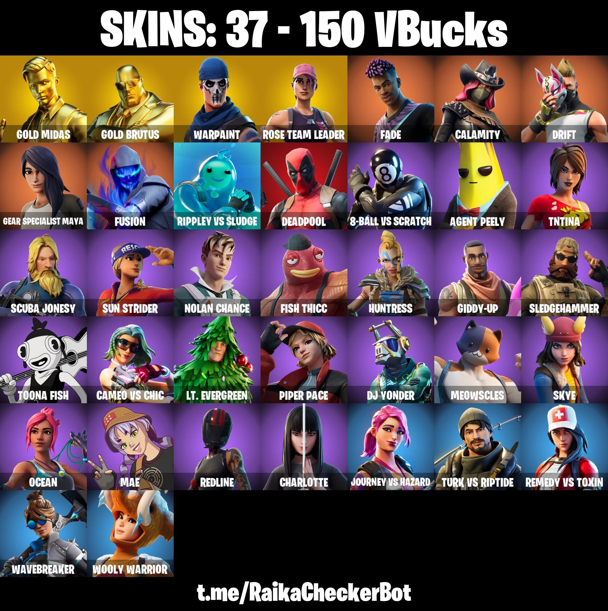 Fortnite Account ( PLAYSTATION / XBOX / PC / NINTENDO ) (GOLD MIDAS, GOLD BRUTUS) (37 Skins)