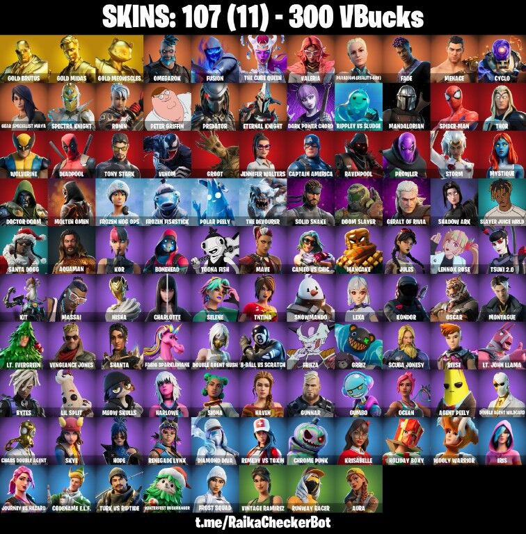 Fortnite Account ( PLAYSTATION / XBOX / PC / NINTENDO ) (GOLD MIDAS, GOLD BRUTUS, GOLD MEOWSCLES) (107 Skins)