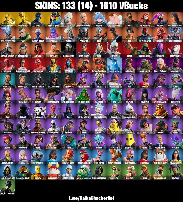 Fortnite Account ( PLAYSTATION / XBOX / PC / NINTENDO ) (GOLD MIDAS, CANDY AXE, GOLD BRUTUS, CLOUD STRIKER, FIXER) (133 Skins)