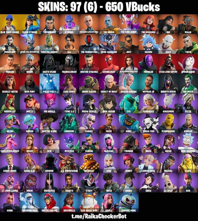 Fortnite Account ( PLAYSTATION / XBOX / PC / NINTENDO ) (Ariana Grande, Neymar Jr, Cloud Striker, Blue Team Leader, The Joker) (97 Skins)
