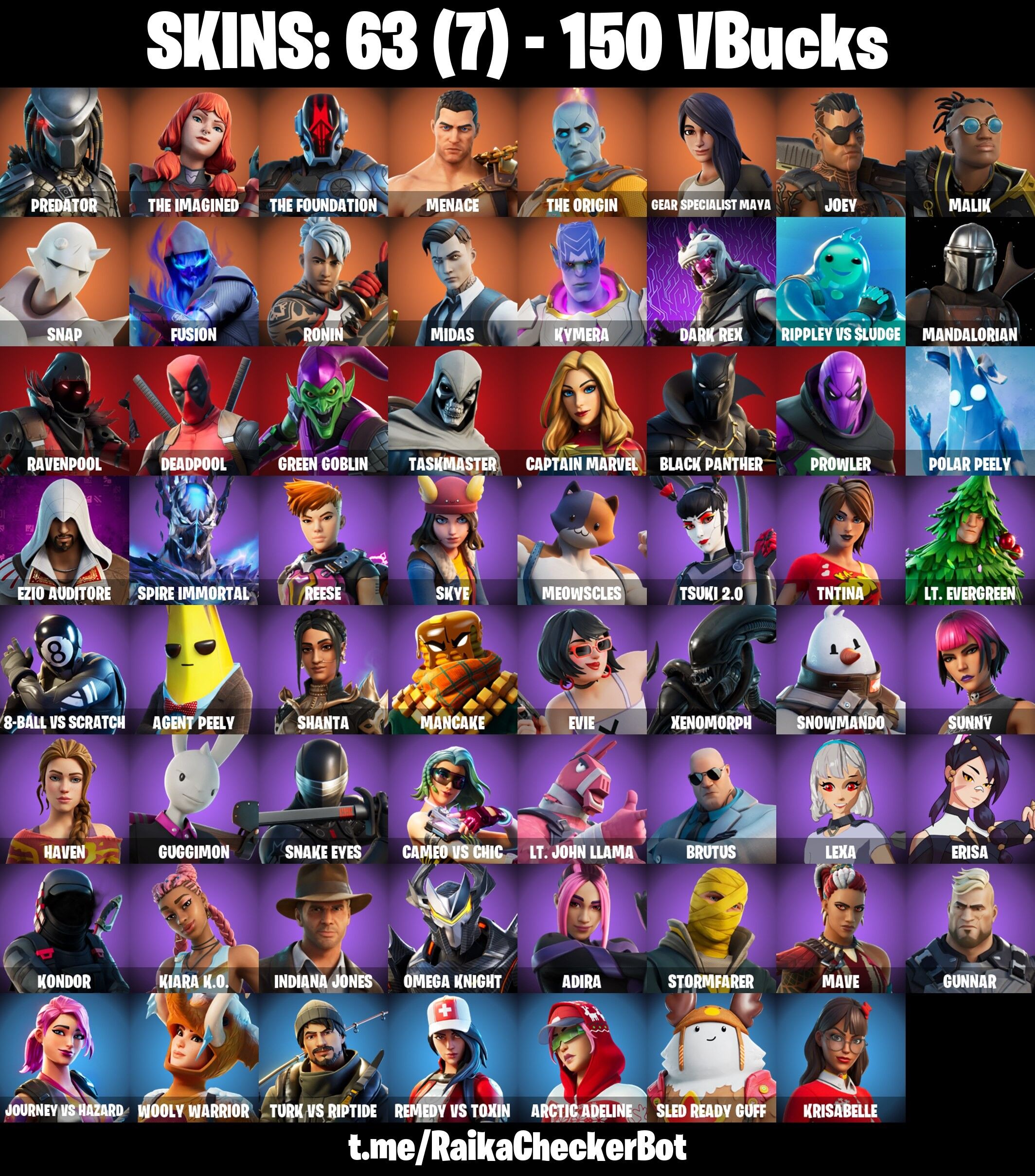 Fortnite Account ( PLAYSTATION / XBOX / PC / NINTENDO ) (DARK REX, AGENT PEELY, DEADPOOL, MIDAS) (63 Skins)