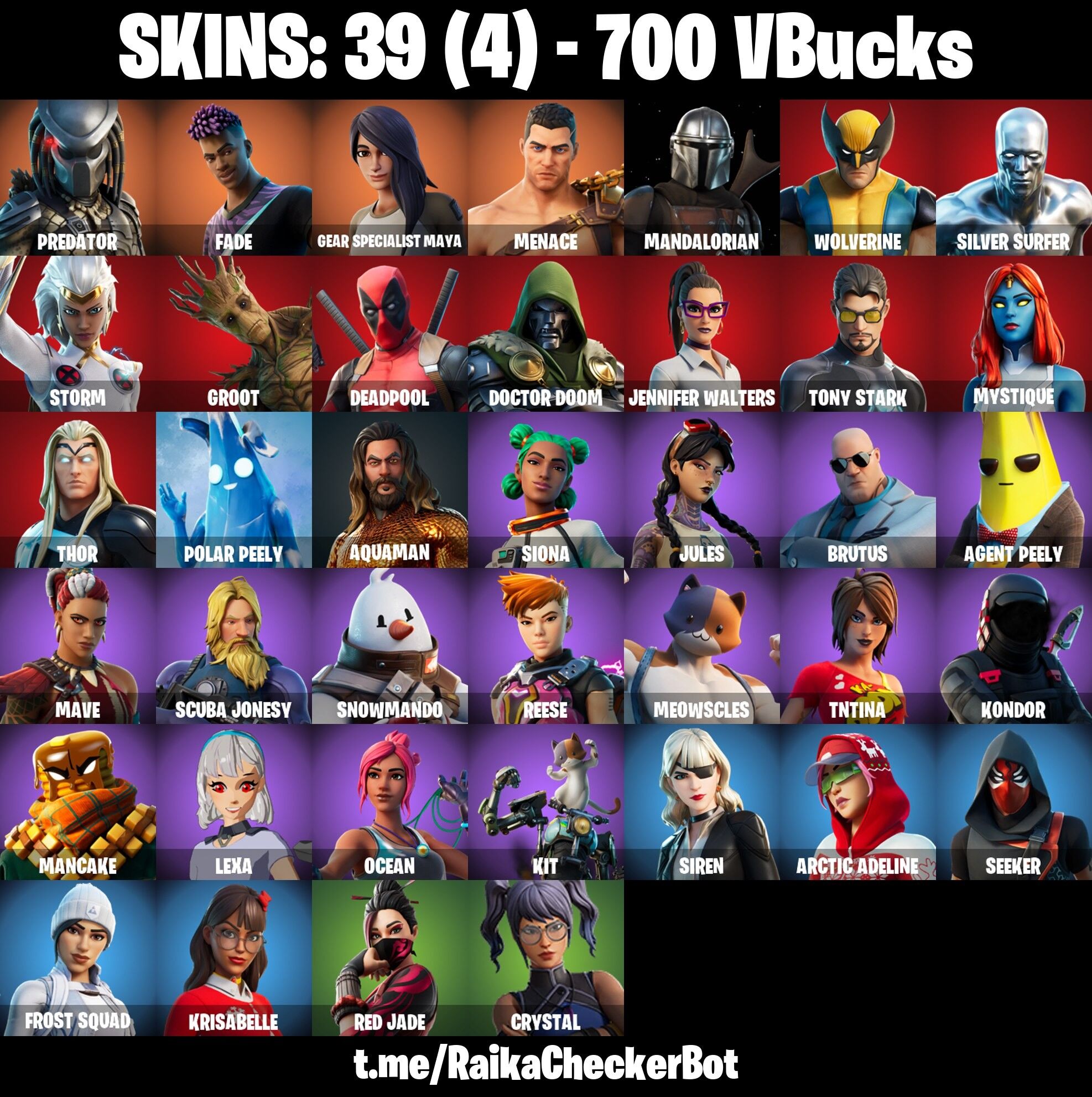 Fortnite Account ( PLAYSTATION / XBOX / PC / NINTENDO ) (FADE, PREDATOR, DEADPOOL, AQUAMAN, OUT WEST) (39 Skins)