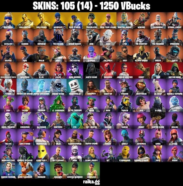 Fortnite Account ( PLAYSTATION / XBOX / PC / NINTENDO ) (NEO VERSA, OG STW, GOLD MIDAS, TRAILBLAZER, CARBIDE) (105 Skins)