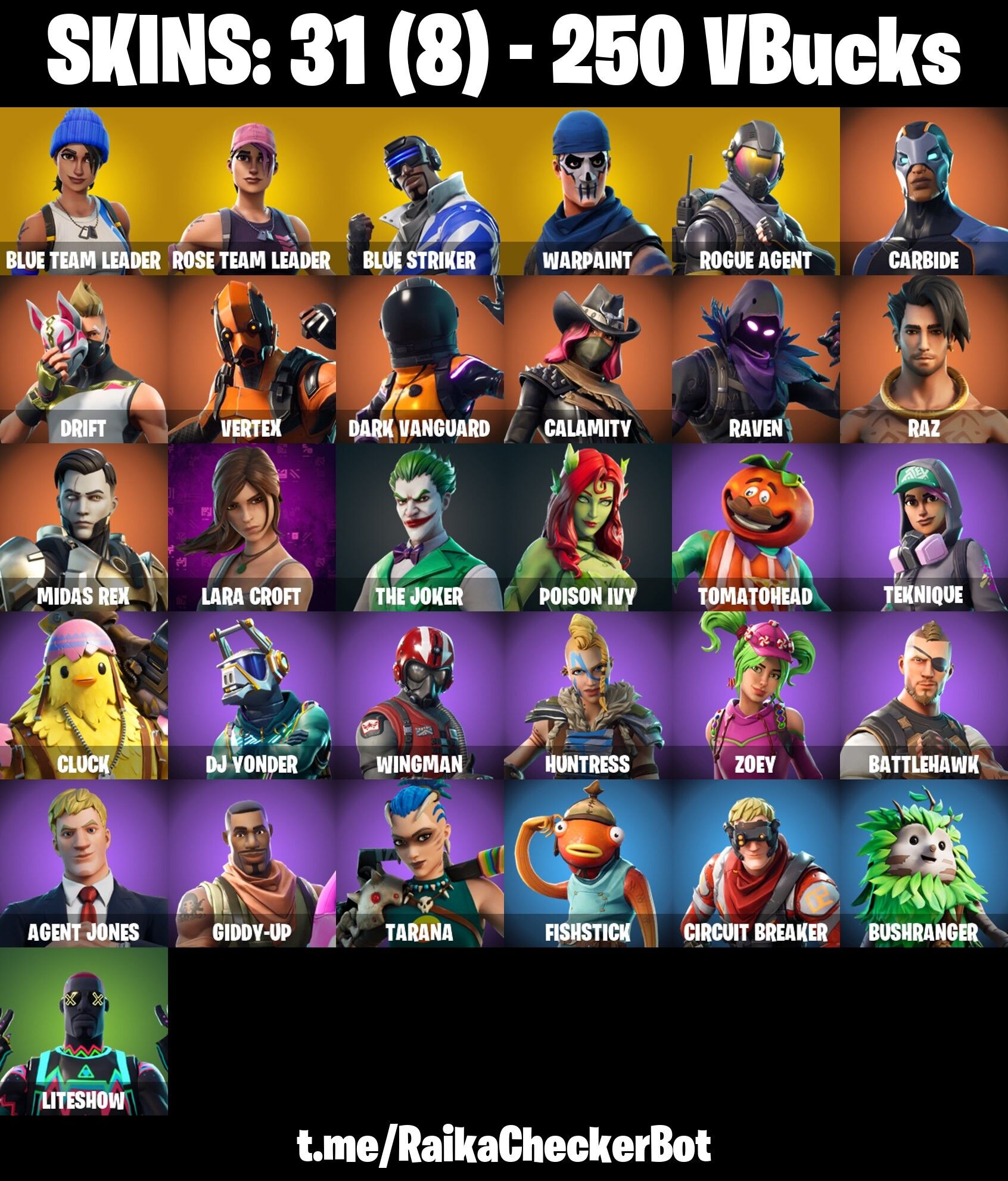 Fortnite Account ( PLAYSTATION / XBOX / PC / NINTENDO ) (BLUE TEAM LEADER, ROGUE AGENT, VERTEX, OG STW) (31 Skins)