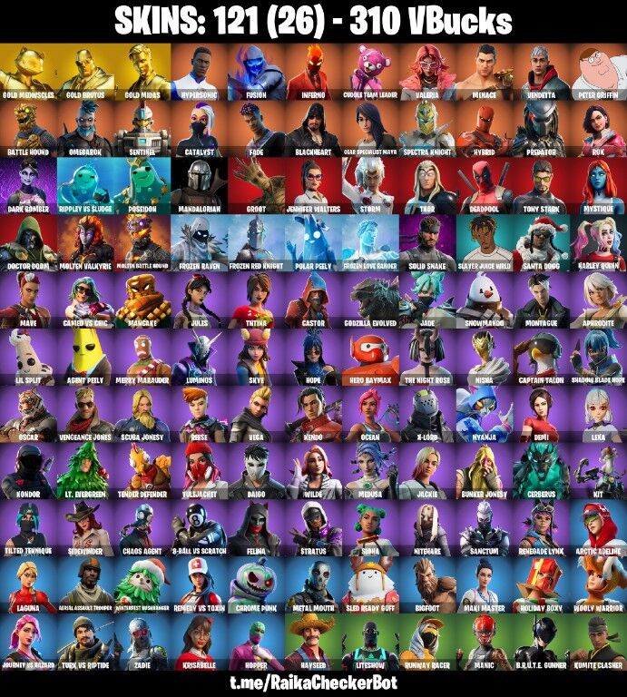 Fortnite Account ( PLAYSTATION / XBOX / PC / NINTENDO ) (Cuddle Team Leader, Inferno, Dark Bomber, Deadpool, Gold Midas, Fusion) (121 Skins)