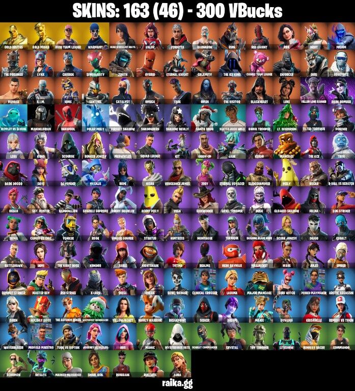 Fortnite Account ( PLAYSTATION / XBOX / PC / NINTENDO ) (Merry Mint Axe, OG STW, Candy Axe, Gold Midas, Red Knight) (163 Skins)