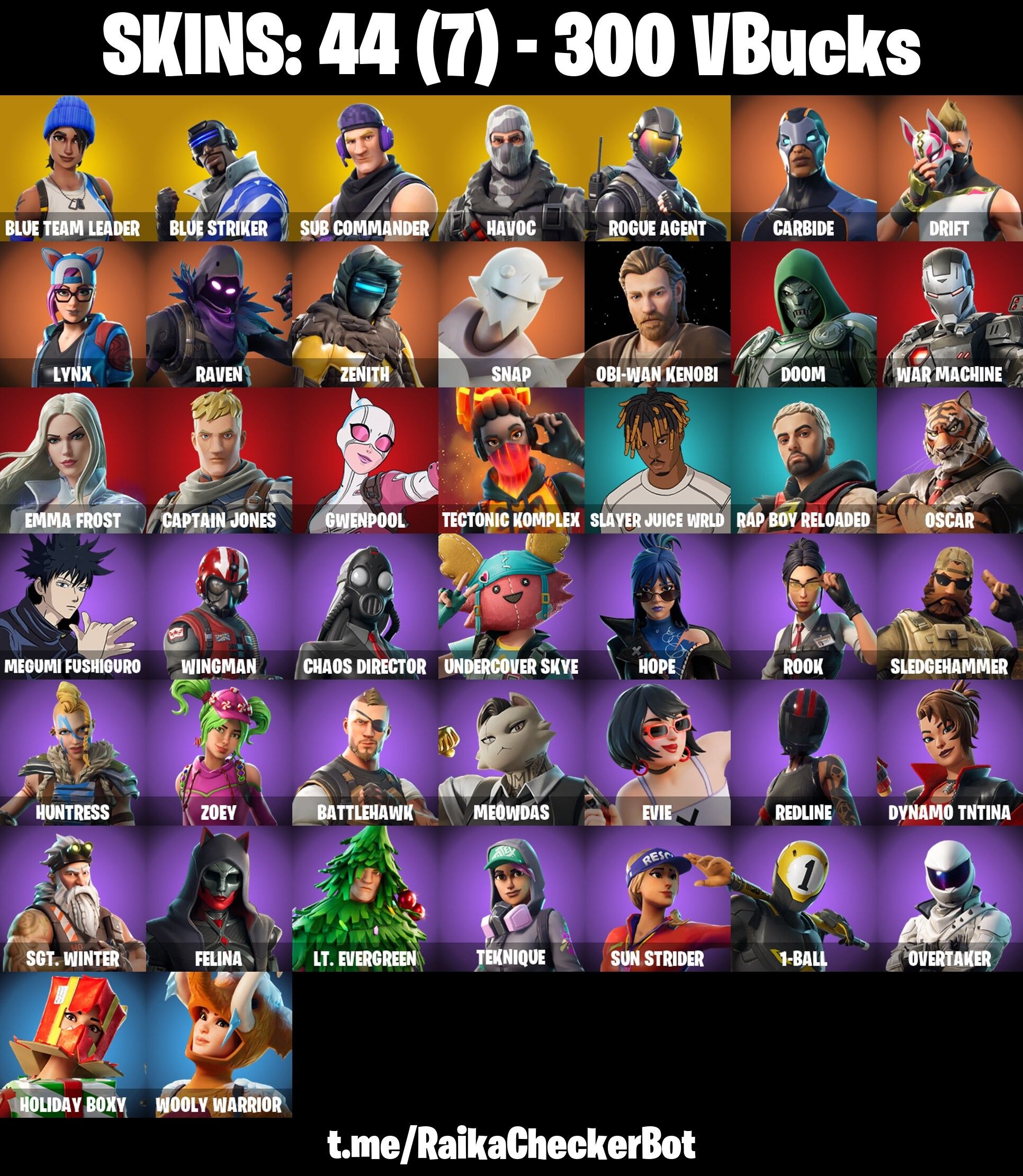 Fortnite Account ( PLAYSTATION / XBOX / PC / NINTENDO ) (Rogue Agent, Blue Team Leader, Blue Striker, Havoc, Sub Commander) (44 Skins)