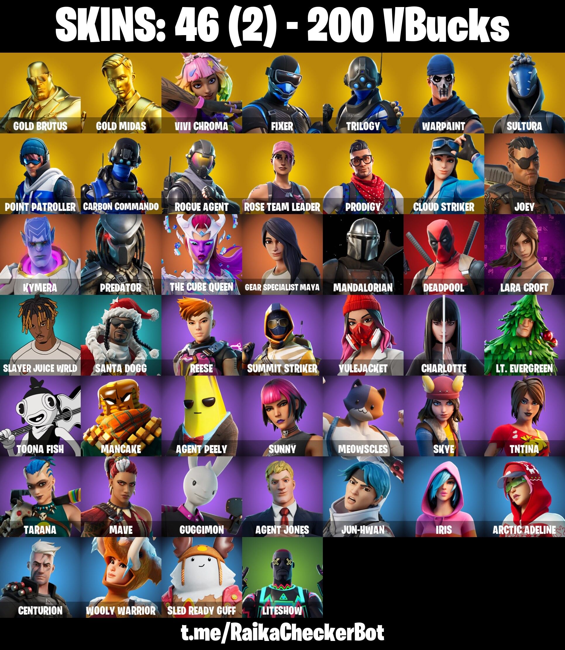Fortnite Account ( PLAYSTATION / XBOX / PC / NINTENDO ) (GOLD MIDAS, VIVI CHROMA, GOLD BRUTUS, ROGUE AGENT) (46 Skins)