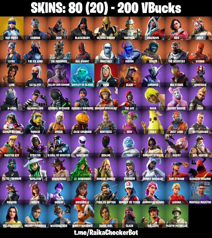 Fortnite Account ( PLAYSTATION / XBOX / PC / NINTENDO ) (NEO VERSA, FALLEN LOVE RANGER, ULTIMA KNIGHT, FROSTBITE) (80 Skins)