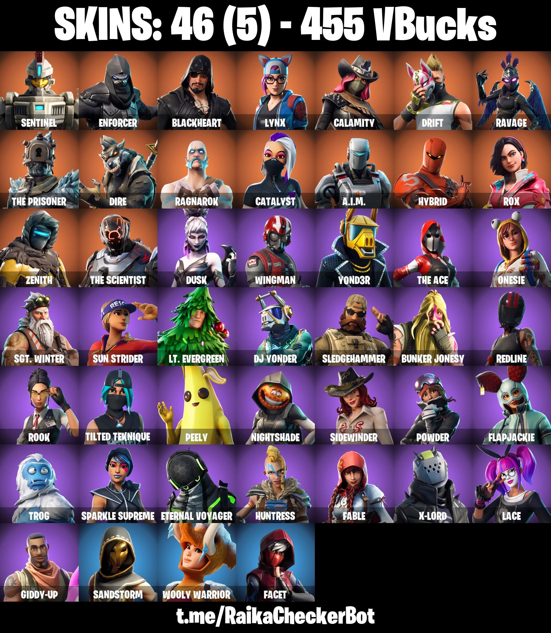 Fortnite Account ( PLAYSTATION / XBOX / PC / NINTENDO ) (SENTINEL, DRIFT, RAGNORAK, HYBRID, A.I.M) (46 Skins)
