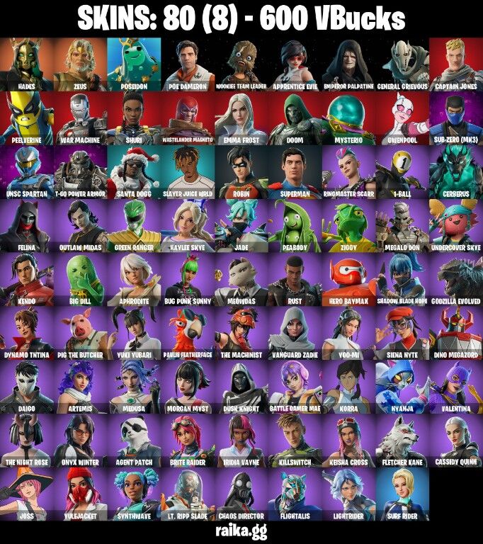Fortnite Account ( PLAYSTATION / XBOX / PC / NINTENDO ) (Hades, Superman, Felina, Chaos Director, Doom) (80 Skins)