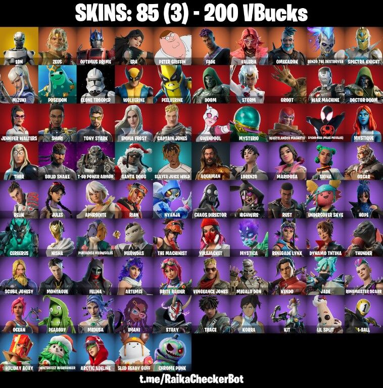 Fortnite Account ( PLAYSTATION / XBOX / PC / NINTENDO ) (EON, PETTER GRIFFIN, VELVE, THOR) (85 Skins)