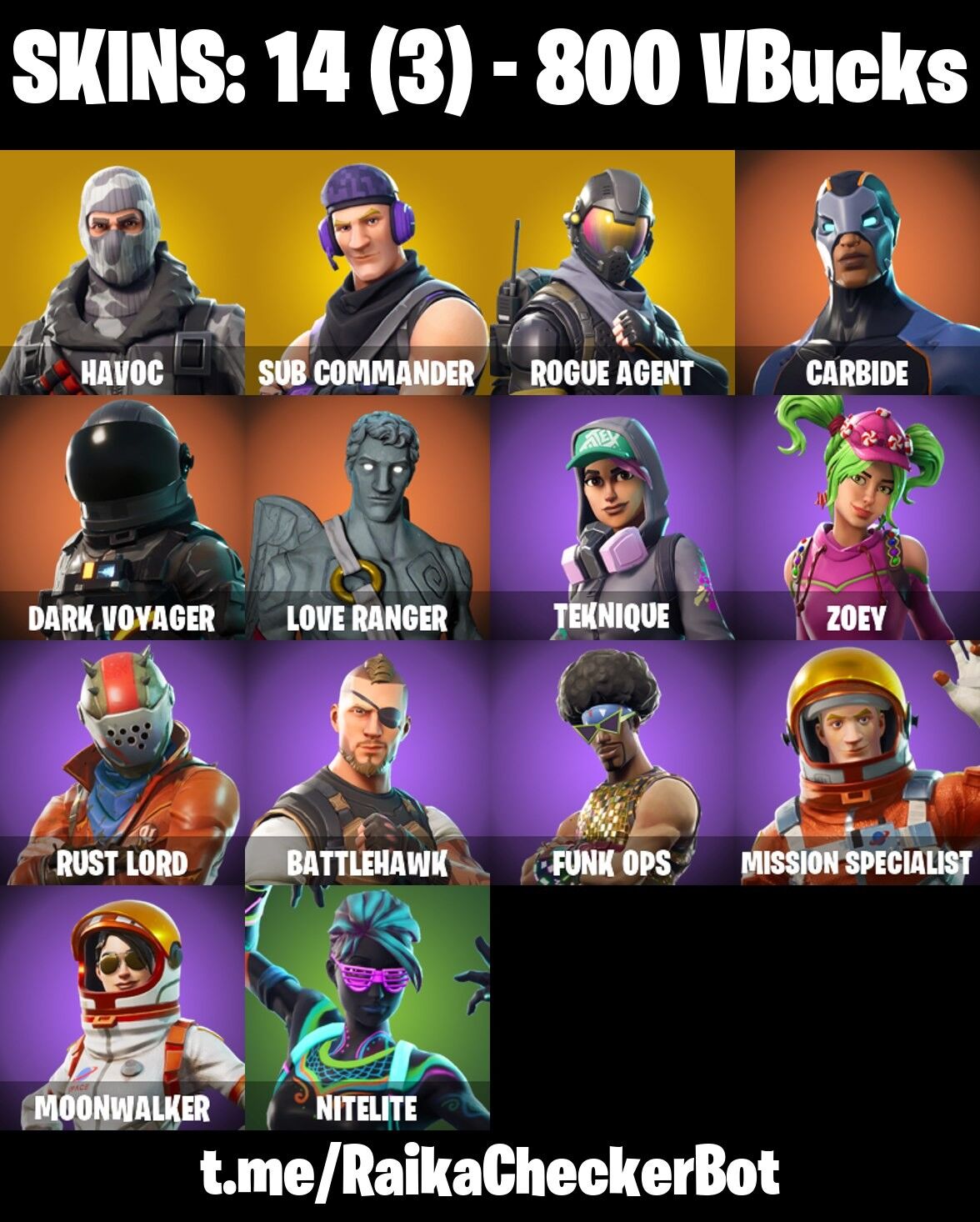 Fortnite Account ( PLAYSTATION / XBOX / PC / NINTENDO ) (HAVOC, SUB COMMANDER, ROGUE AGENT, LOVE RANGER) (14 Skins)