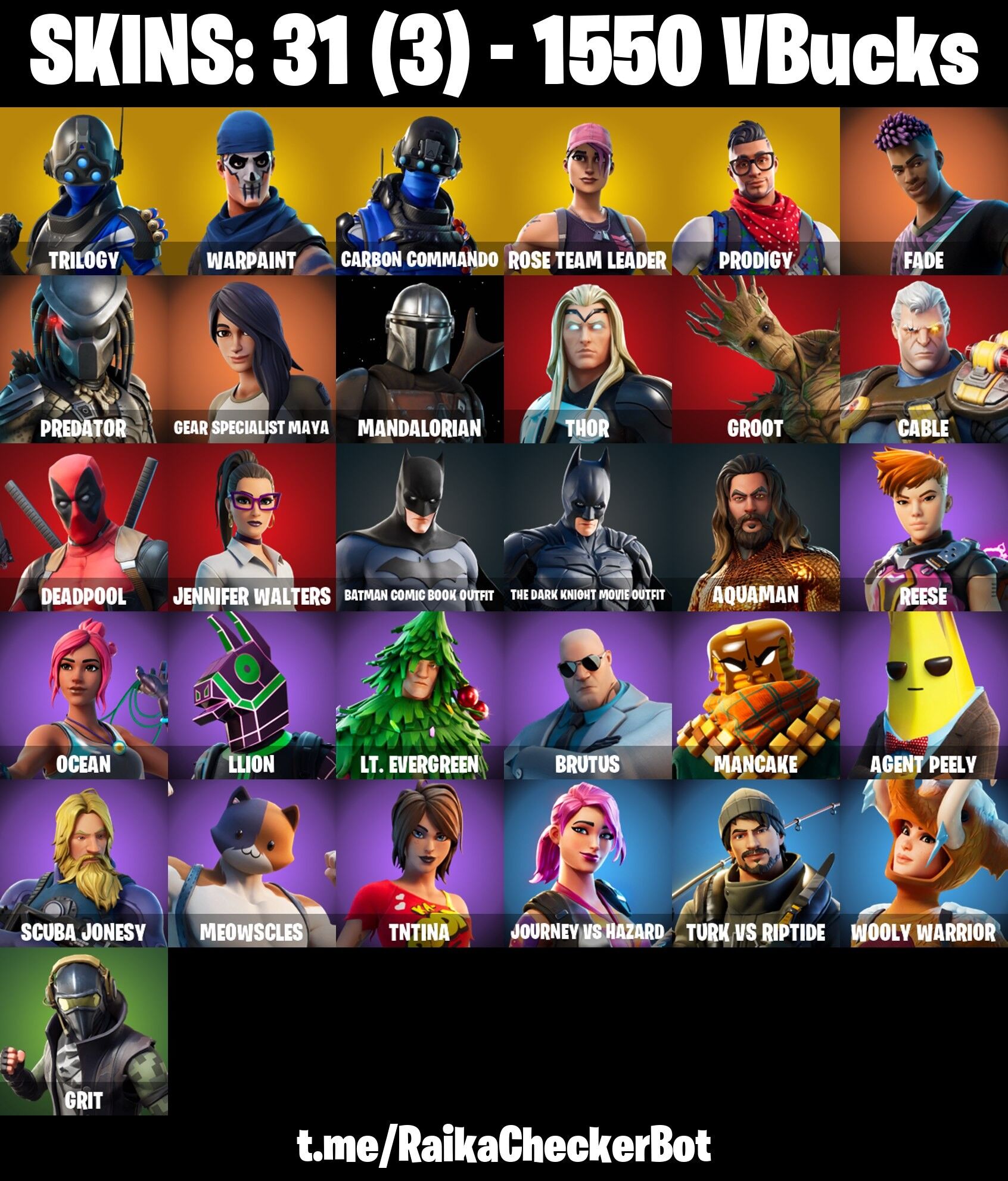 Fortnite Account ( PLAYSTATION / XBOX / PC / NINTENDO ) (Aquaman, Jennifer Walters, Agent Peely) (31 Skins)