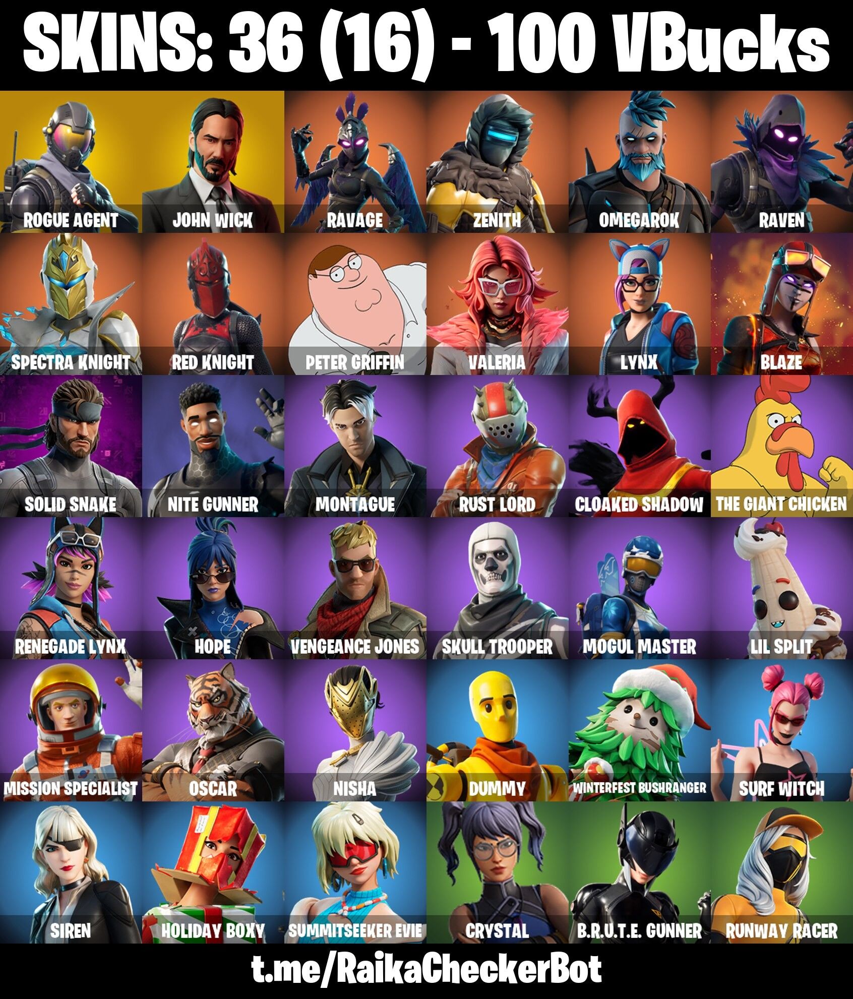 Fortnite Account ( PLAYSTATION / XBOX / PC / NINTENDO ) (Rogue Agent, John Wick, Peter Griffin) (36 Skins)