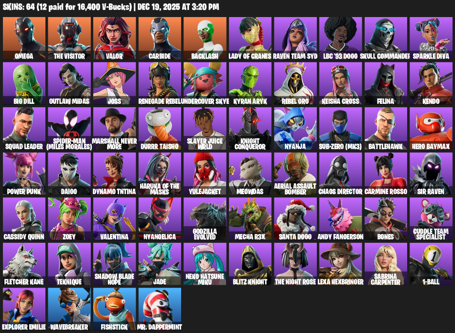 Fortnite Account ( PC / PLAYSTATION ) (Omega) (64 Skins)