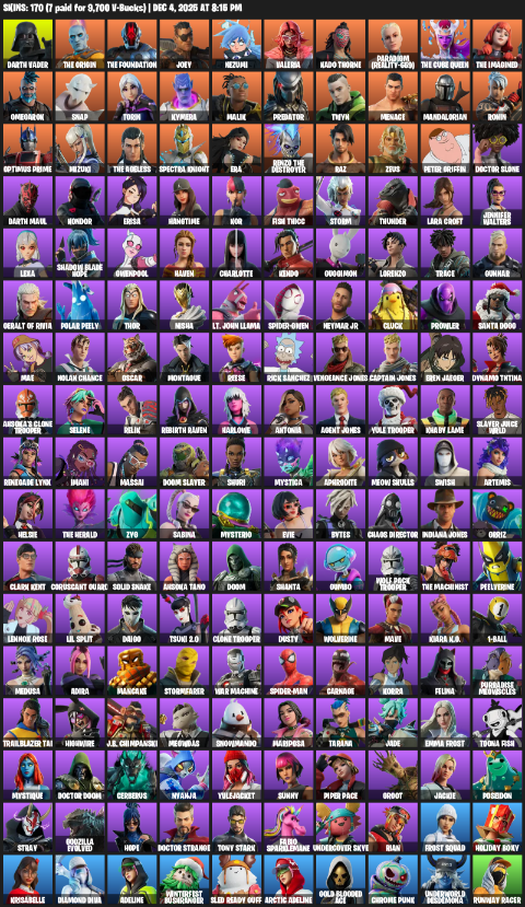 Fortnite Account ( PC / XBOX ) (Lara Croft) (170 Skins)