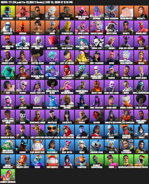 Fortnite Account ( PC / XBOX ) (Lara Croft) (111 Skins)