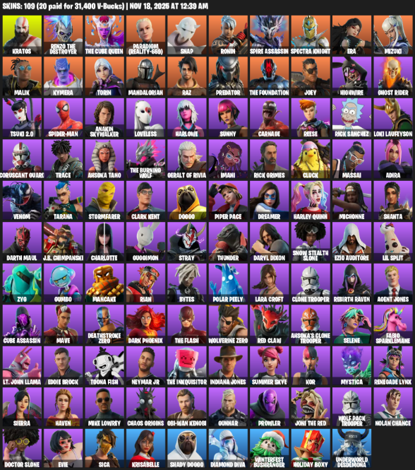 Fortnite Account ( PC ) (Leviathan Axe) (109 Skins)