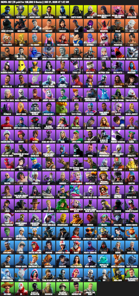 Fortnite Account ( PC / XBOX ) (Elite Agent, Gear Specialist Maya, Lara Croft, Fixer, John Wick, Sultura, Darth Vader, Kratos, Mecha Cuddle Master, Oppressor, Dark Voyager, Deadfire, Midas, Menace, Sorana, Fade, Tempest, Deadpool, Malik) (207 Skins)