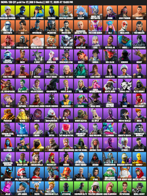 Fortnite Account ( PC / XBOX ) (Lara Croft, Blizzard Bomber, Fixer, Cloud Striker, Sultura, Spectra Knight, Nezumi, Renzo the Destroyer, Torin, Kado Thorne, Menace, Frostbite, Raz, Omegarok, Predator, Midas Rex, Paradigm (Reality-659), Alli, Wild Card) (130 Skins)