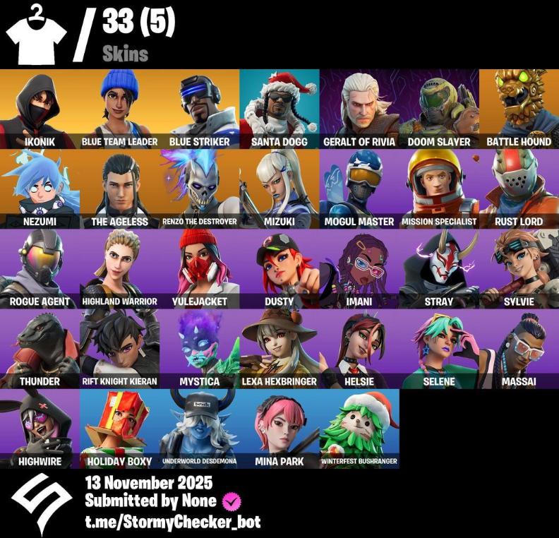 Fortnite Account ( PC / XBOX ) (IKONIK, Blue Team Leader, Blue Striker, Santa Dogg, Nezumi) (33 Skins)