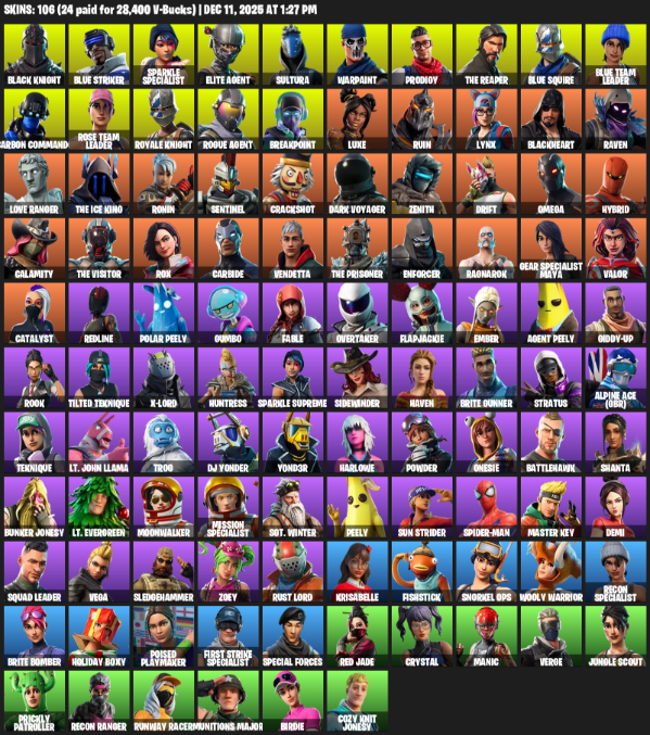 Fortnite Account ( PLAYSTATION / XBOX / PC ) (Take The L, Floss, OG STW, Black Knight, Sparkle Specialist, Royale Knight, The Reaper, Elite Agent) (106 Skins)
