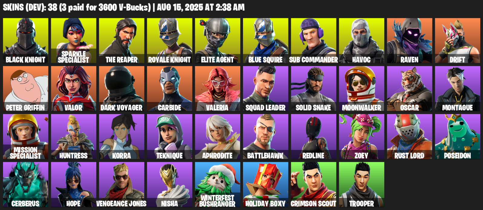 Fortnite Account ( PLAYSTATION / XBOX / PC ) (Floss, Take The L, Black Knight, Sparkle Specialist, Royale Knight, The Reaper, Elite Agent) (38 Skins)