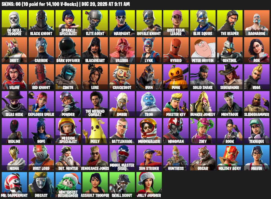 Fortnite Account ( PLAYSTATION / XBOX / PC ) (Floss, Take The L, OG STW, OG Skull Trooper, Black Knight, Sparkle Specialist, Royale Knight) (66 Skins)