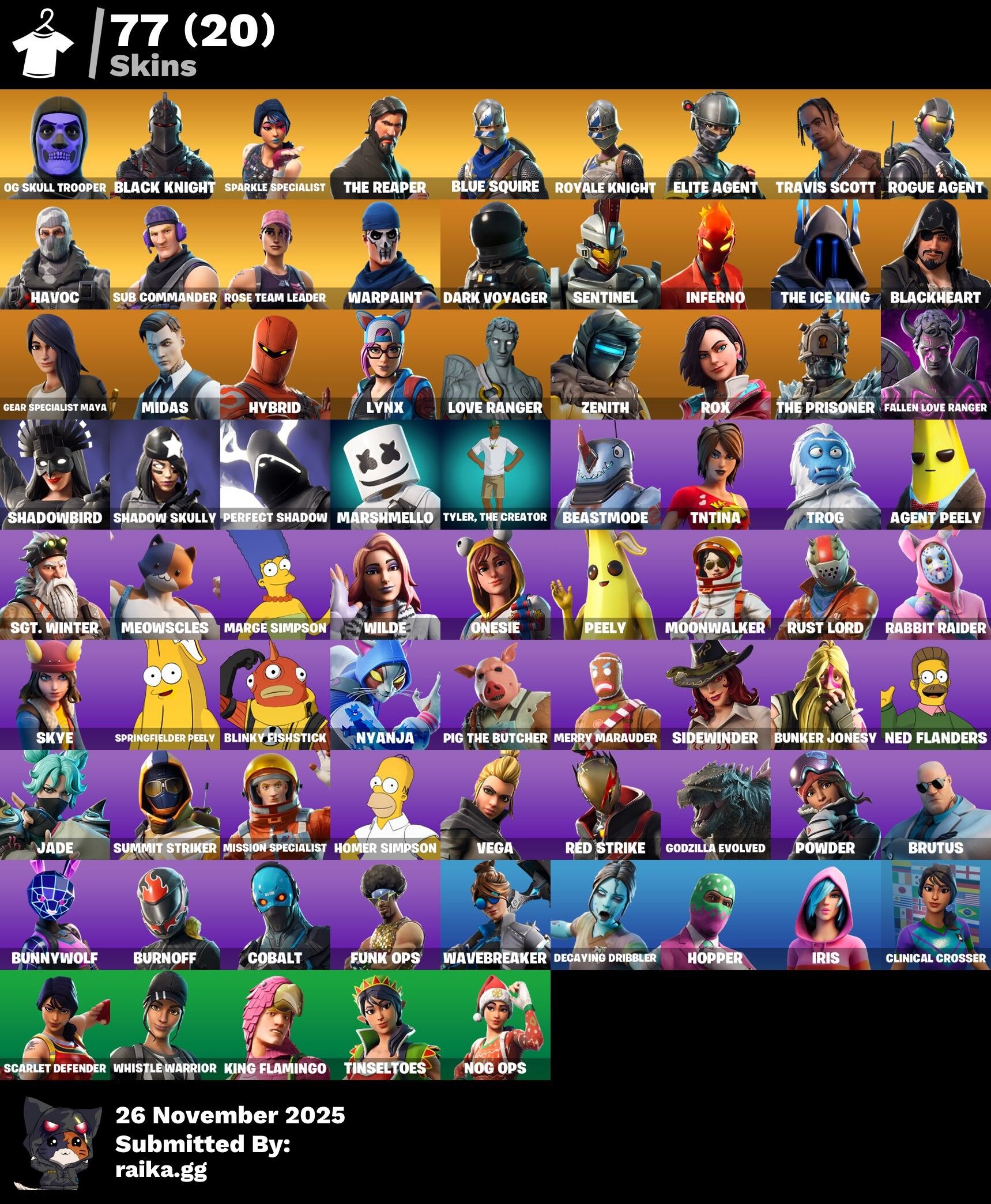 Fortnite Account ( PLAYSTATION / XBOX / PC ) (OG STW, Og Skull Trooper, Black Knight, Sparkle Specialist, The Reaper, Blue Squire, Royale Knight, Elite Agent, Travis Scott) (77 Skins)