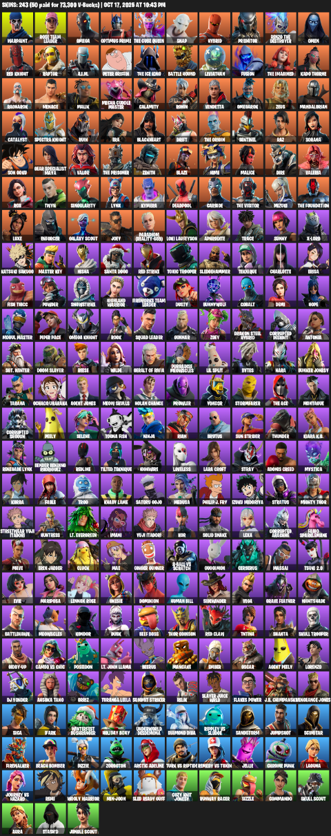 Fortnite Account ( PC ) (OG STW, Omega, Lara Croft, Warpaint, Rose Team Leader, Optimus Prime, The Cube Queen, Snap, Hybrid, Predator) (243 Skins)