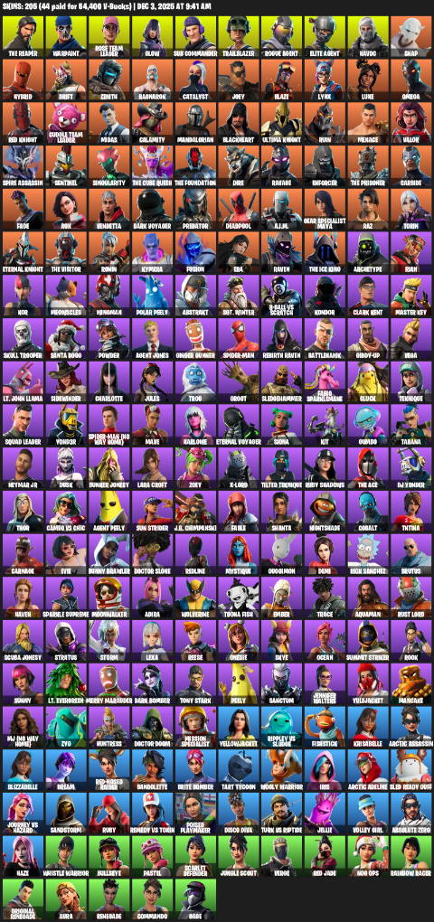Fortnite Account ( PC / XBOX ) (Take The L, OG STW, The Reaper, Elite Agent, Omega, Lara Croft, Warpaint, Rose Team Leader, Glow, Sub Commander) (205 Skins)