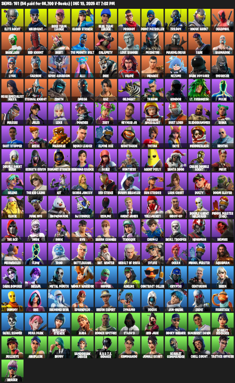 Fortnite Account ( PC / XBOX ) (Leviathan Axe, Take The L, OG STW, Elite Agent, Omega, Lara Croft, Warpaint, Rose Team Leader, Cloud Striker) (151 Skins)