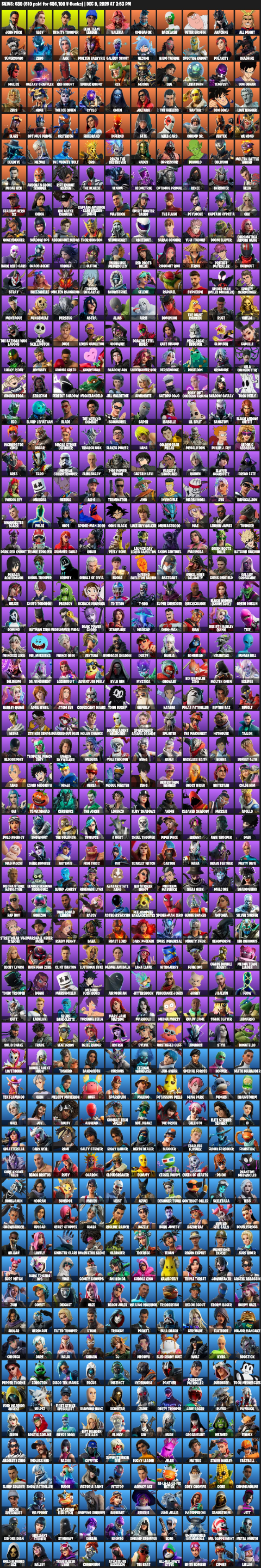 Fortnite Account ( PC / XBOX ) (John Wick, Aloy, Trinity Trooper, Blue Team Leader, Valeria, Omegarok, Backlash, Peter Griffin) (680 Skins)