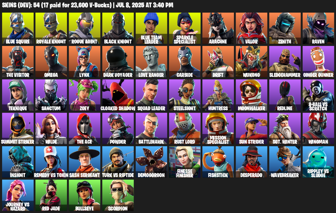 Fortnite Account ( PC / XBOX ) (Floss, Take The L, Black Knight, Sparkle Specialist, Royale Knight, Blue Squire, Omega, Rogue Agent) (54 Skins)