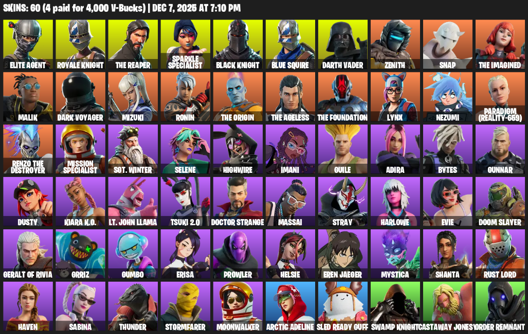 Fortnite Account ( PLAYSTATION / XBOX / PC ) (Floss, Take The L, Black Knight, Sparkle Specialist, Royale Knight, The Reaper, Elite Agent, Blue Squire) (60 Skins)