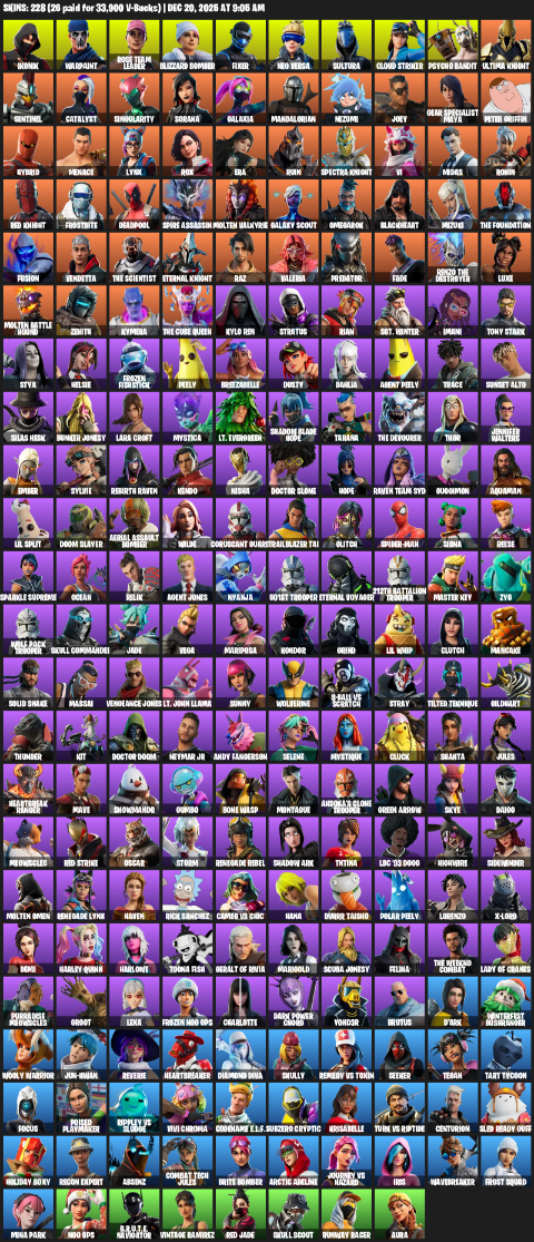 Fortnite Account ( PC / XBOX ) (IKONIK, Gear Specialist Maya, Lara Croft, Warpaint, Rose Team Leader, Blizzard Bomber, Fixer, Neo Versa, Sultura, Cloud Striker, Psycho Bandit, Ultima Knight, Sentinel, Catalyst, Singularity, Sorana, Galaxia, Mandalorian, Nezumi, Joey) (228 Skins)