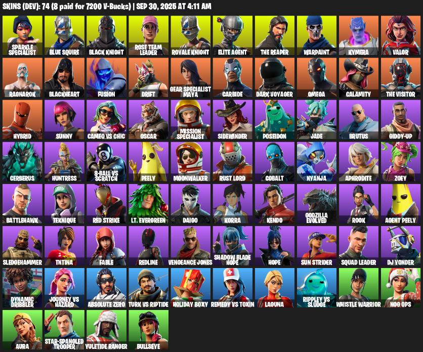 Fortnite Account ( PLAYSTATION / XBOX / PC ) (Take The L, Floss, OG STW, Black Knight, Sparkle Specialist, Royale Knight, The Reaper, Elite Agent) (74 Skins)