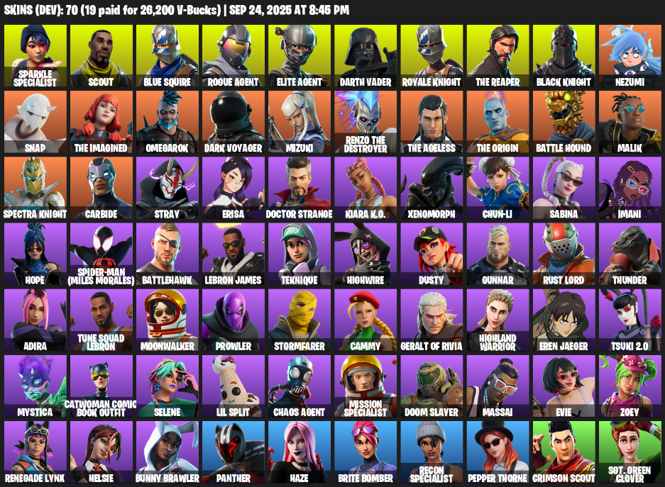 Fortnite Account ( PLAYSTATION / PC ) (Floss, Take The L, Black Knight, Sparkle Specialist, Royale Knight, The Reaper, Elite Agent, Blue Squire, Scout) (70 Skins)