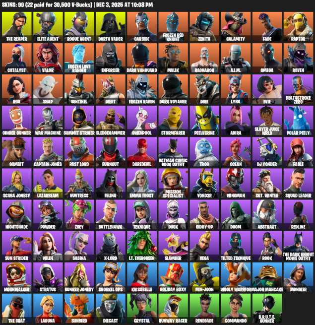 Fortnite Account ( PC / PLAYSTATION ) (Take The L, The Reaper, Elite Agent, Omega, Rogue Agent, Darth Vader, Carbide, Frozen Red Knight, Zenith) (99 Skins)