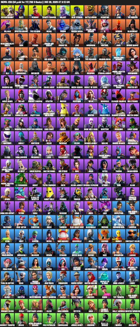 Fortnite Account ( PLAYSTATION / XBOX / PC ) (Leviathan Axe, Merry Mint Axe, Galaxy, Lara Croft, Psycho Bandit, Blitz, Prodigy) (230 Skins)
