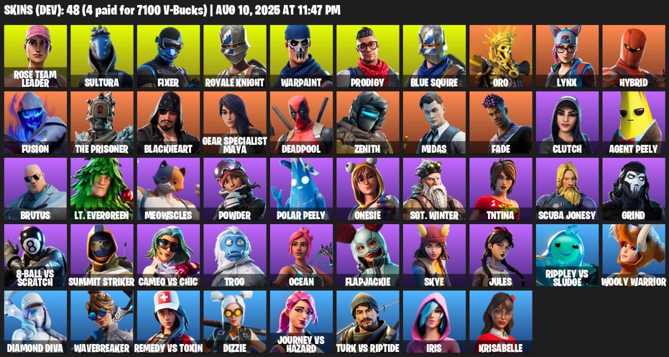 Fortnite Account ( PC / XBOX ) (OG STW, Royale Knight, Blue Squire, Rose Team Leader, Sultura, Fixer, Warpaint, Prodigy, Oro, Lynx, Hybrid) (48 Skins)