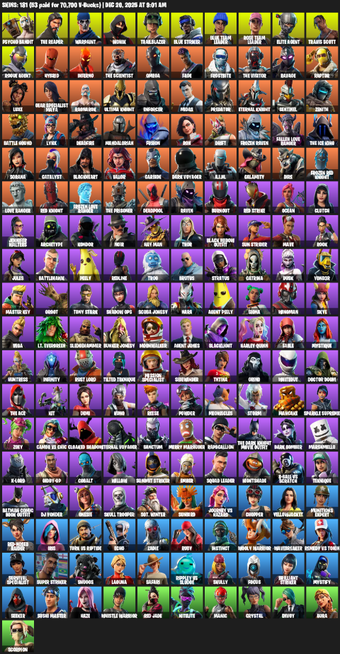 Fortnite Account ( PLAYSTATION / XBOX / PC ) (Take The L, OG STW, IKONIK, Travis Scott, The Reaper, Elite Agent, Omega, Psycho Bandit) (181 Skins)