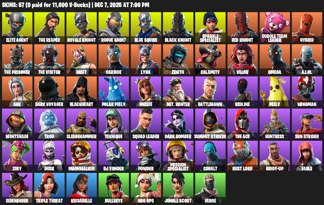 Fortnite Account ( PLAYSTATION / XBOX / PC ) (Floss, Take The L, Black Knight, Sparkle Specialist, Royale Knight, The Reaper, Elite Agent, Blue Squire) (57 Skins)