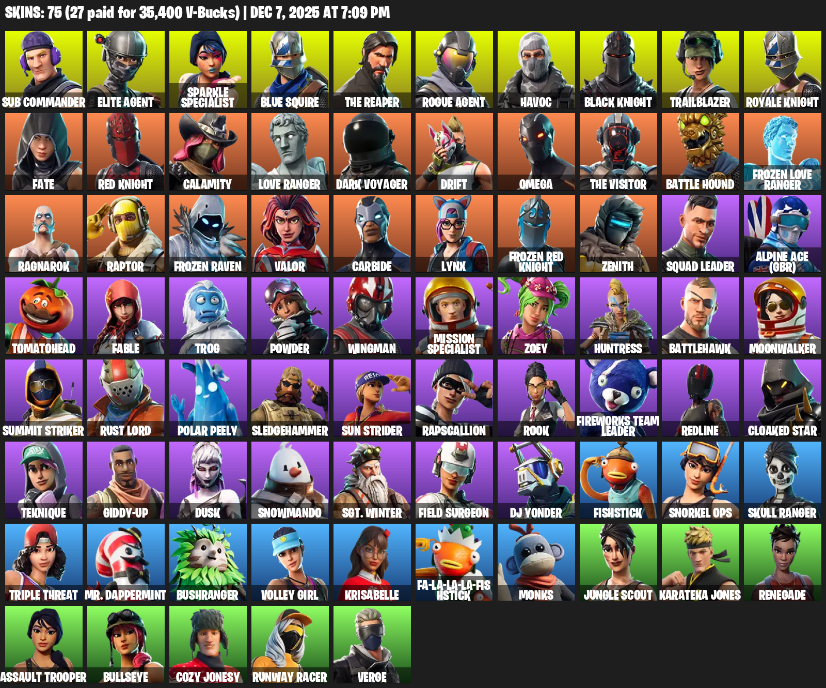 Fortnite Account ( PLAYSTATION / XBOX / PC ) (Floss, Take The L, Black Knight, Sparkle Specialist, Royale Knight, The Reaper, Elite Agent, Blue Squire) (75 Skins)